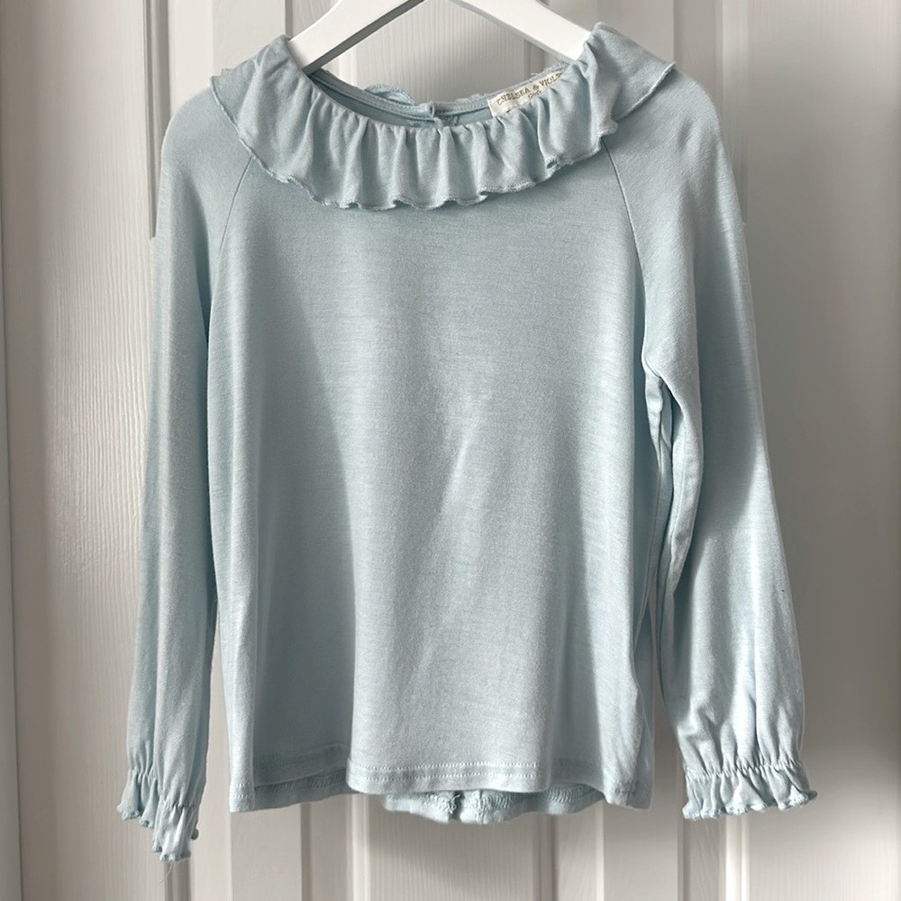 Chelsea & Violet Ruffle Blouse, Pale Blue